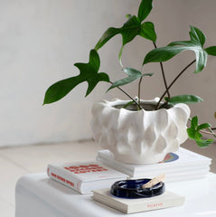 Stoneware Sculptural Planter, Matte White (Holds 7 Pot)