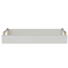 Lacquered Tray w/ Acrylic & Metal Handles, Gold Finish & Cream Color