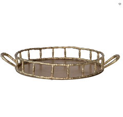 Cast Aluminum Tray w Handles, Brass Finish