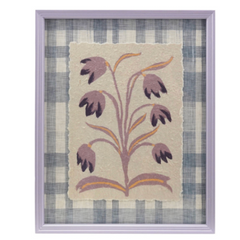 Wood Framed Glass Wall Décor W Flowers Plaid Pattern, 2 Styles
