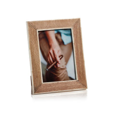 Ribbed Mango Wood Frame with White Bone Inside Border - Brown and White - 5x7