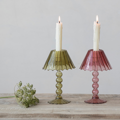 Glass Scalloped Table Light Tealight/Taper Holder, 2 Colors