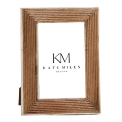 Ribbed Mango Wood Frame with White Bone Inside Border - Brown and White - 5x7
