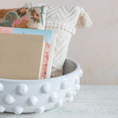 Decorative Terra-cotta Bowl w/ Raised Dots, White