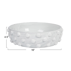 Decorative Terra-cotta Bowl w/ Raised Dots, White