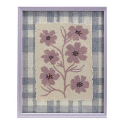 Wood Framed Glass Wall Décor W Flowers Plaid Pattern, 2 Styles