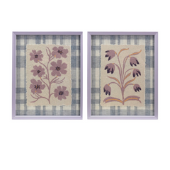 Wood Framed Glass Wall Décor W Flowers Plaid Pattern, 2 Styles