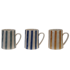 14 oz. Stoneware Mug w Stripes, 3 Colors
