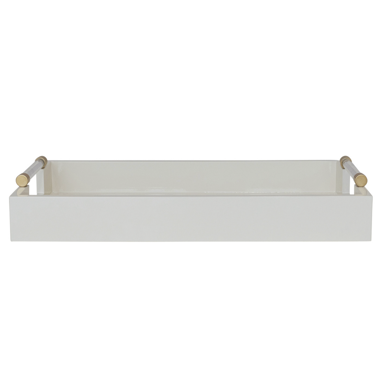 Lacquered Tray w/ Acrylic & Metal Handles, Gold Finish & Cream Color
