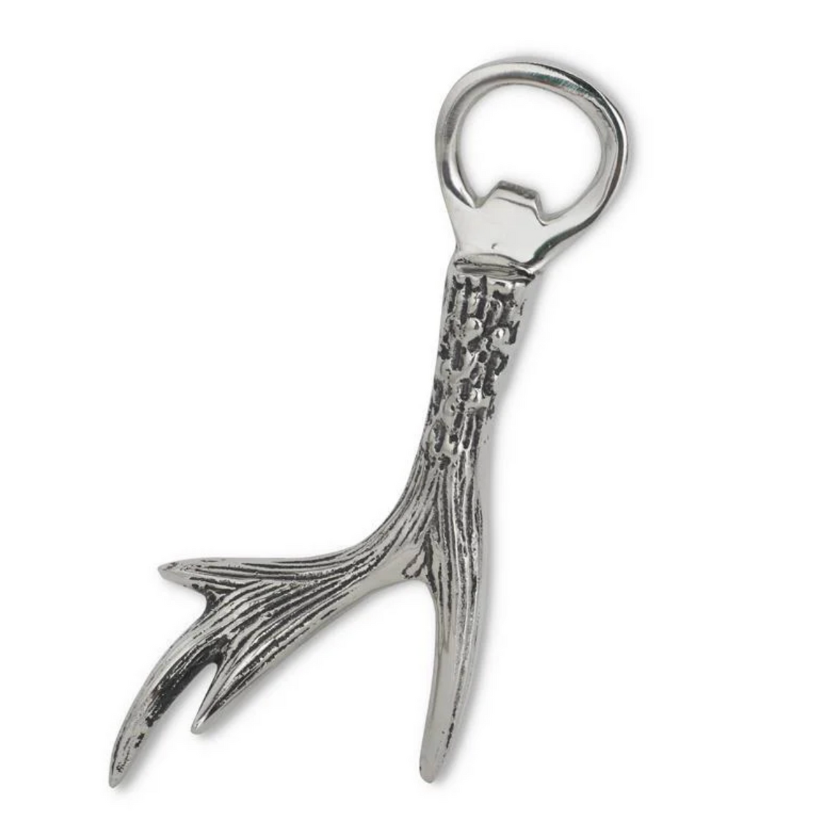 6' polished silver deer antler bottle opener