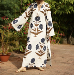Doha Kaftan Khaki/Navy Flower