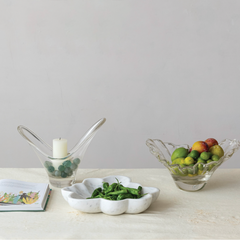 Hand-Blown Glass Pleated Organic Shaped Bowl