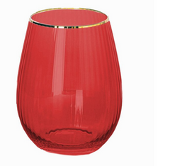 glass stemless wine ribbed red