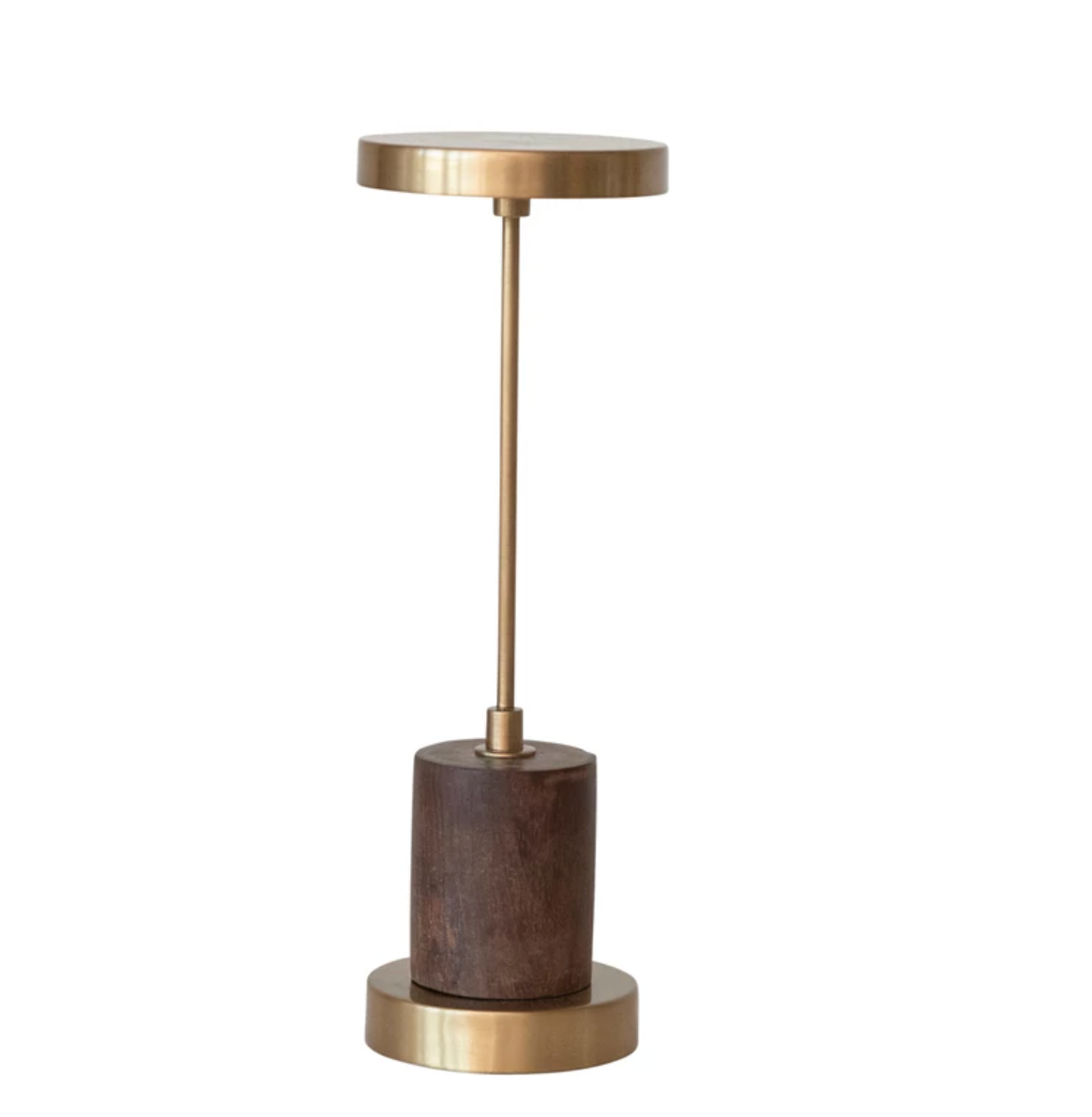 Metal & Mango Wood LED Table Lamp w/ Touch Sensor, Antique Brass Finish