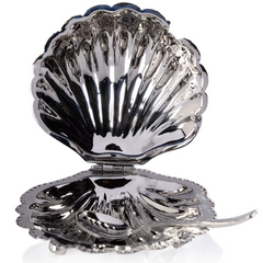 Cap Ferrat Fan Shell Lidded Bowl with Spoon - Polished Nickel