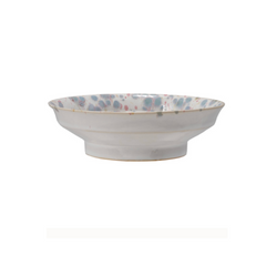 Stoneware Footed Bowl, Reactive Glaze, Blue & White