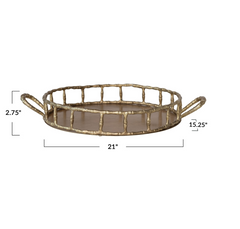 Cast Aluminum Tray w Handles, Brass Finish