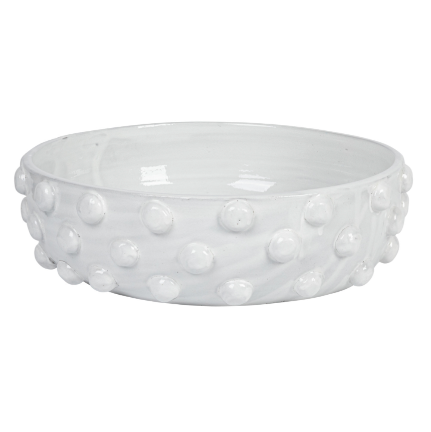 Decorative Terra-cotta Bowl w/ Raised Dots, White