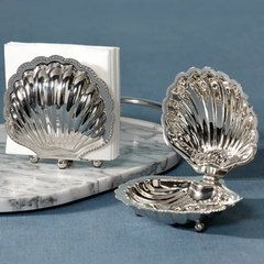 Cap Ferrat Fan Shell Napkin Holder, Polished Nickel