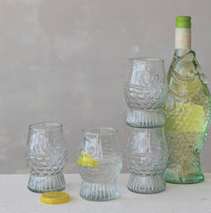 12 oz. Pressed Glass Fish Shaped Drinking Glass
