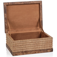 (S) Rosso Burlwood & Raffia Box  - 9 x 7 x 4