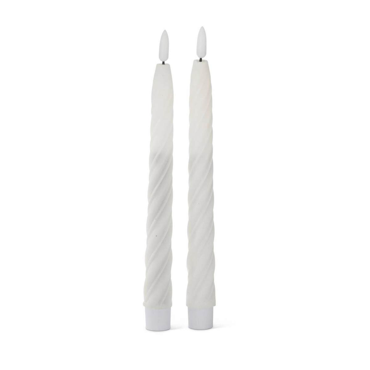 Set of 2 9.75 Inch White Spiral LED Taper Candles w/Timers