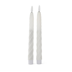 Set of 2 9.75 Inch White Spiral LED Taper Candles w/Timers