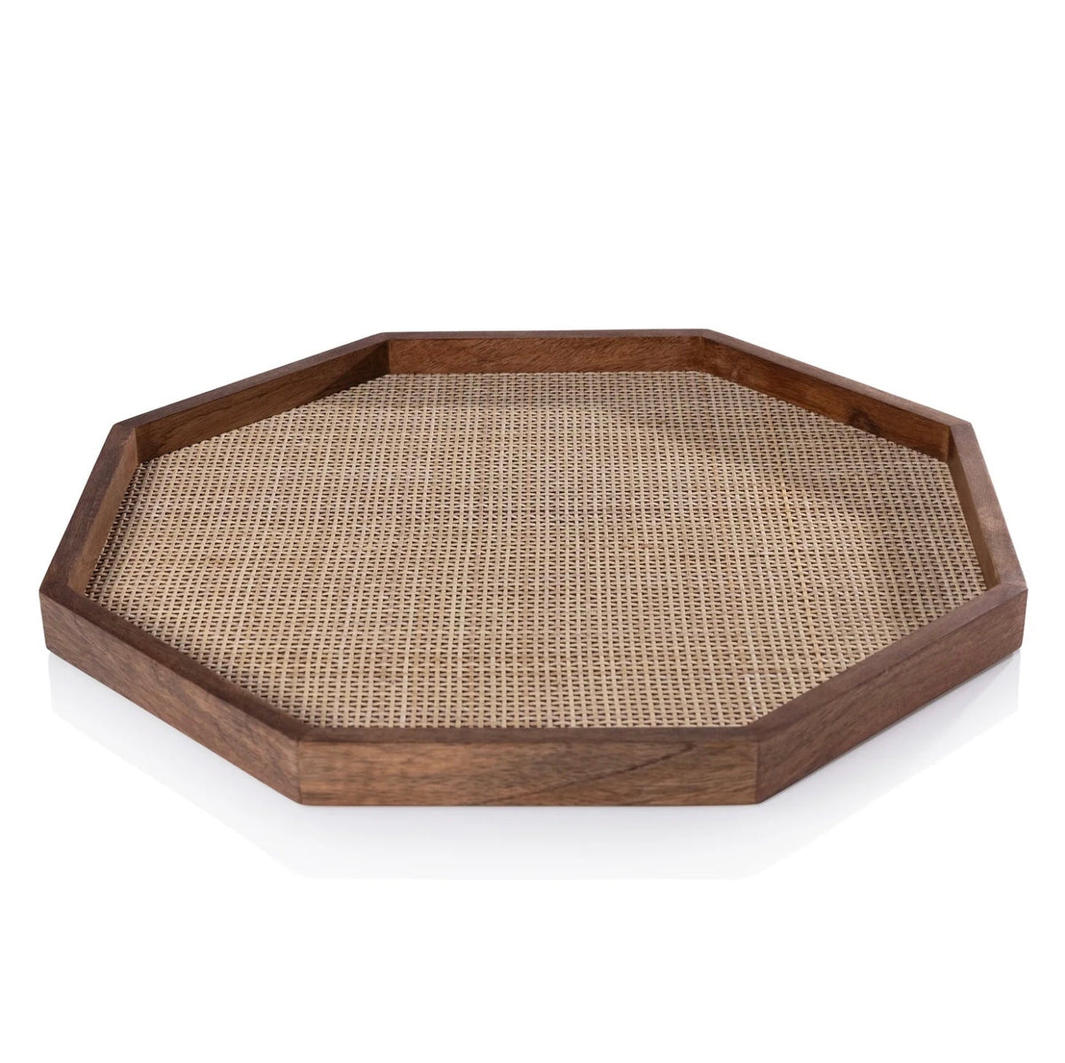 Small Mango Wood with Rattan Inlay Octagonal Tray