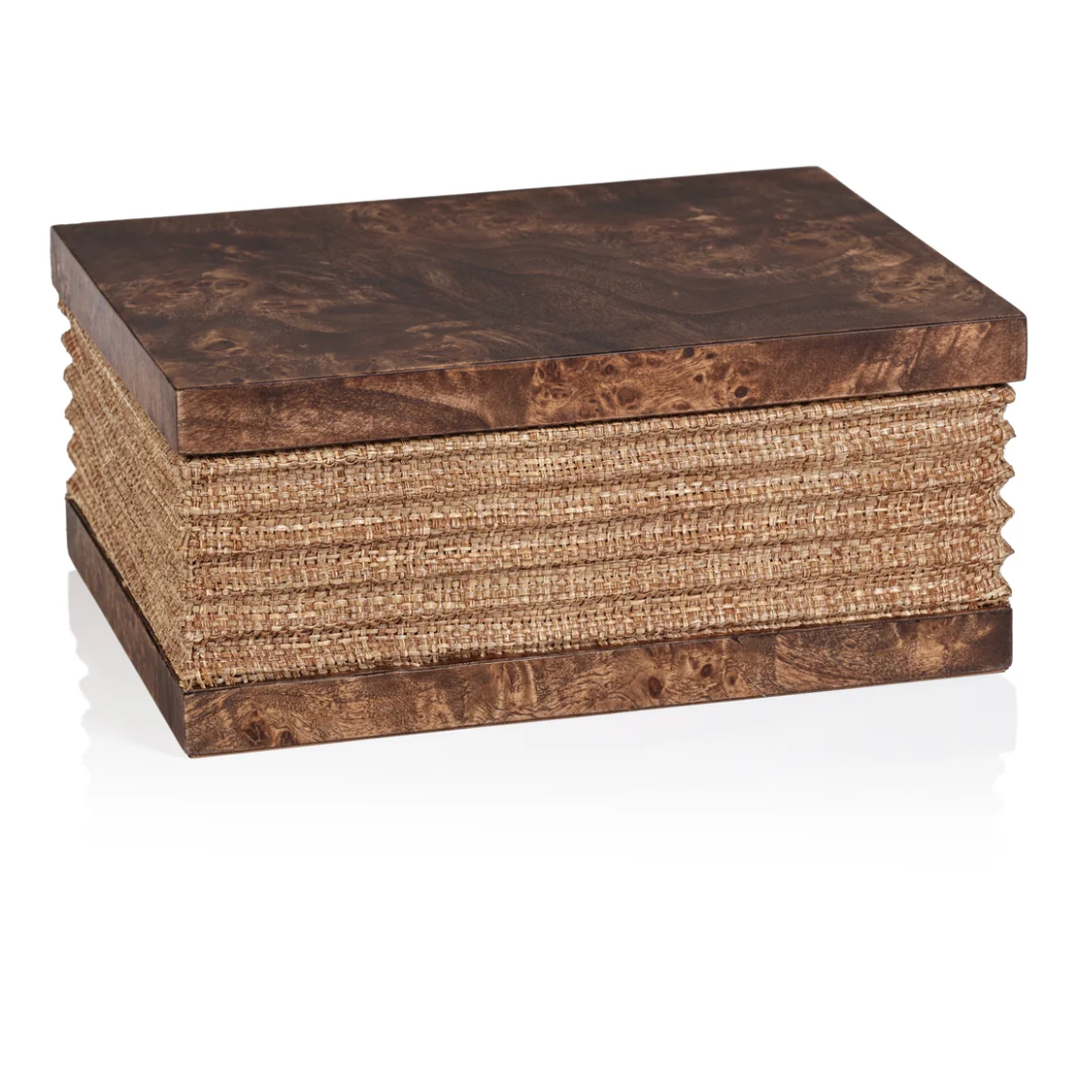 (S) Rosso Burlwood & Raffia Box  - 9 x 7 x 4