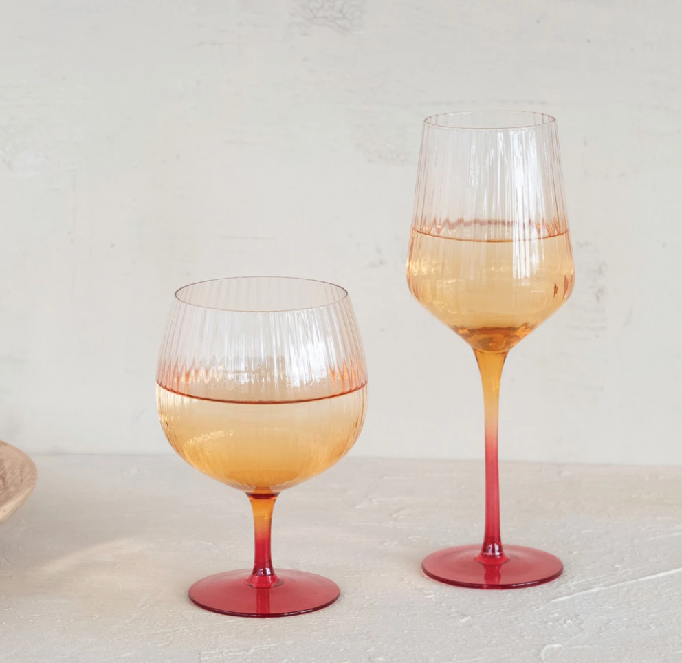 20 oz. Stemmed Fluted Goblet, Orange Color Ombre