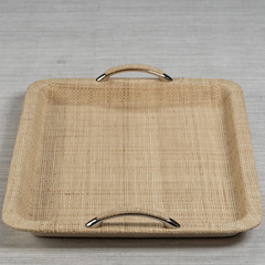 Airelles Raffia and Chambray Serving Tray - Large