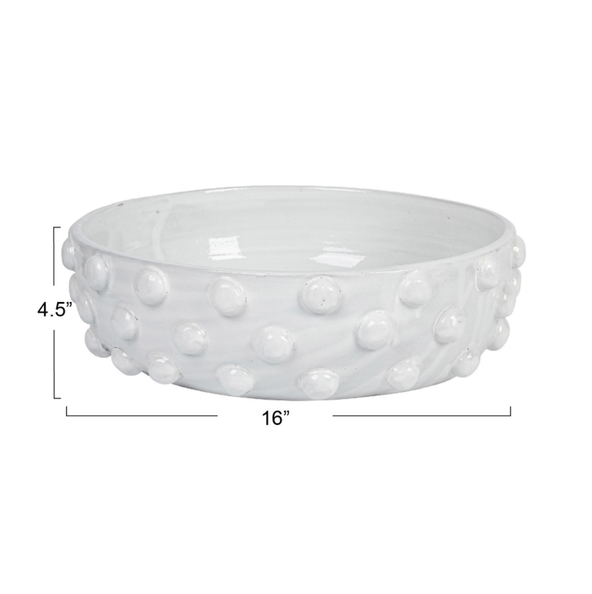 Decorative Terra-cotta Bowl w/ Raised Dots, White