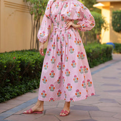 Newport Skirt Pink/Orange Flower on Pink Stripe