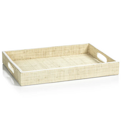 Atelier Natural Fiber Raffia Serving Tray with Leather Trim - Small