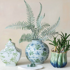 Hand-Painted Ceramic Vase with Crane Pattern