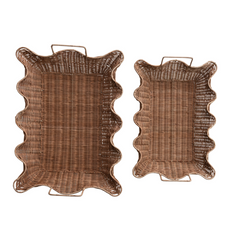 Decorative Hand-Woven Rattan Scalloped Nesting Trays